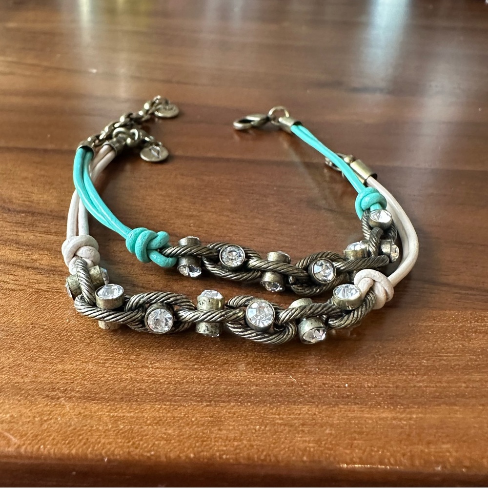 Chloe + Isabel Leather + Crystal Link Bracelets in Peach & Turquoise